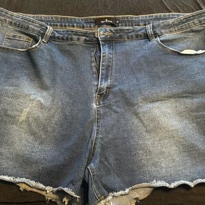Blue Denim Distressed Shorts- 3X